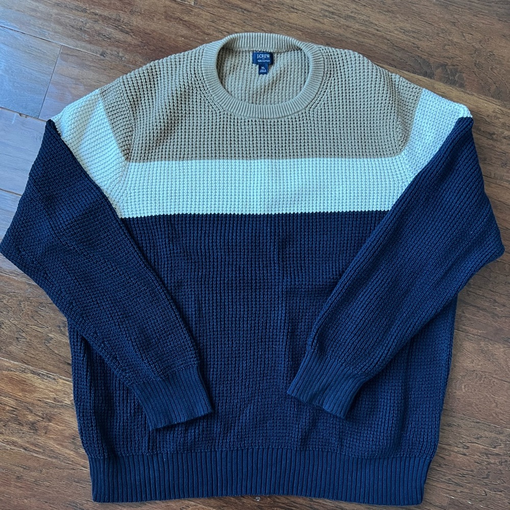 EUC J. Crew Men’s Navy White Tan Cotton Sweater